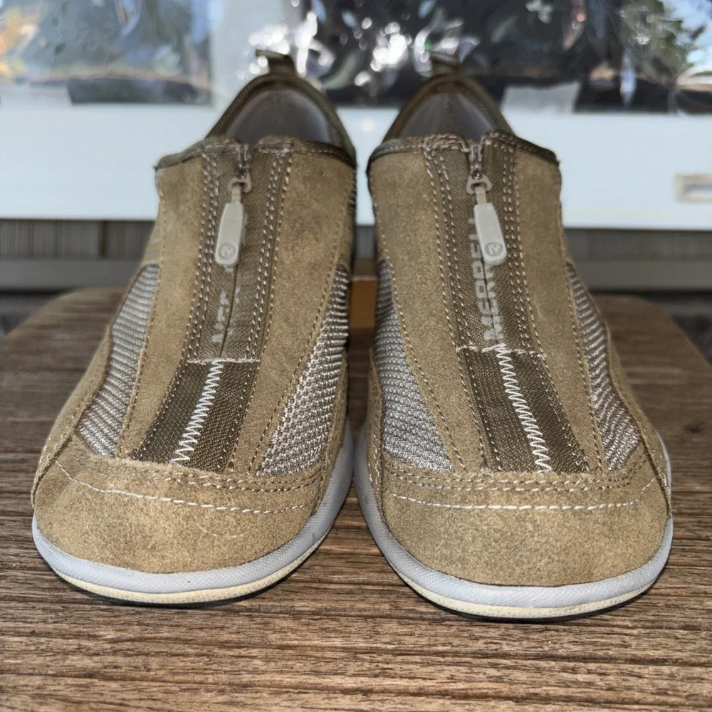Merrell Womens Sz 6.5 Coriander Tan Leather Front Zip Shoes JO98393 EUC